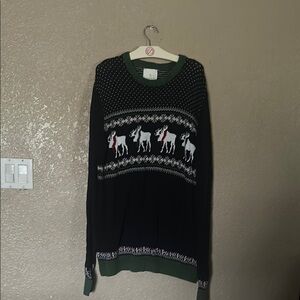 Men's Black and Green Reindeer Sweater